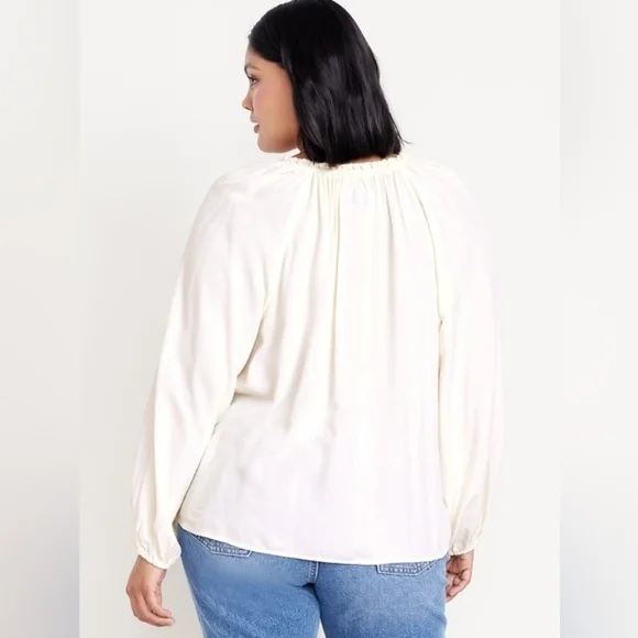L • Old Navy • Ivory Ruffled Split-Neck Top - Picture 2 of 2